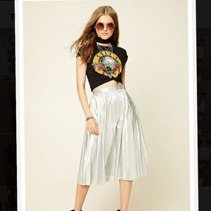 Faux leather metallic midi skirt